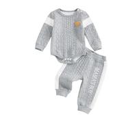 Haomibacu Mama's Boy Outfits Newborn Infant Baby Boy Fall Clothes Cute Bear Letter Embroidery Knitted Texture Long Sleeve Romper Pants Set (Gray, 9-12 Months)