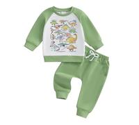 Haomibacu Toddler Baby Boy Clothes Dinosaur Print Long Sleeve Sweatshirt Sweatpants 2pcs Set Fall Winter Baby Outfits Baby Jogger Pants Kids Sweatsuit (Green, 18-24 Months)