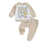 Haomibacu Toddler Baby Boy Clothes Dinosaur Print Long Sleeve Sweatshirt Sweatpants 2pcs Set Fall Winter Baby Outfits Baby Jogger Pants Kids Sweatsuit (Khaki, 4-5T)