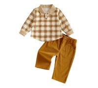 Haomibacu Toddler Baby Boys Clothes Plaid Lapel Pullover Top Corduroy Pants | Kid Fall Winter Outfit Boy Waffle Knit Tracksuits Checkered Long Sleeve Button Front Sweatshirt Jumper Elastic Waist Trousers