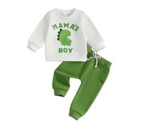 Haomibacu Toddler Boys Dinosaur Letter Print 2Pcs Outfits Mama’s Boy Pullover Trouser Set Casual Autumn Going Out Clothes Suit For Newborn (Green, 0-6 Months)