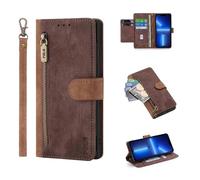 HAONANDE Wallet Case for OPPO Realme 14 Pro+ 5G Global,Zipper PU Leather Flip Folio Magnetic Shockproof Phone Cover with 6 Card Holder,2 Pocket,Kickstand,Wrist Strap,RFID Blocking Brown
