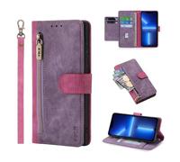 HAONANDE Wallet Case for OPPO Realme 14 Pro+ 5G Global,Zipper PU Leather Flip Folio Magnetic Shockproof Phone Cover with 6 Card Holder,2 Pocket,Kickstand,Wrist Strap,RFID Blocking Purple