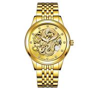 Haonb Men's Dragon Watch, Gold Stainless Steel Automatic Mechanical Couple Waterproof Luminous Glow In The Dark Watch, Full Gold, 40.3mm, 12mm Thick, 30M Water Resistant, Gift Box Included
