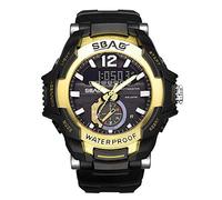 Haonb Men's Watches Alarm Clock Double Display Waterproof Metal Frame Silicone Anti-Fall Watch, Black Gold