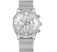 Haonb Men's Watches Cool Watch Chronograph Luminous Waterproof Multi-Function Quartz Watch Silver Shell White Surface