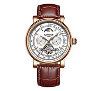 Haonb Men's Watches,KINYUED Tuofei Lunar Phase Night Light Man's Automatic Star Machinery Watch Rose Shell White Brown Belt