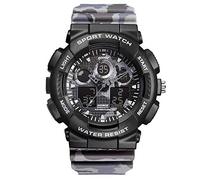 Haonb Men's Watches,Quartz Electronic Double Display Alarm Clock Stopwatch Luminous Multi Function Watch Camouflage Gray