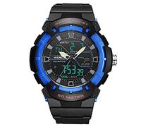 Haonb Men's Watches,Quartz Electronic Dual Display Watch Multi Function Alarm Clock Stopwatch Luminous Watch Black and Blue