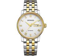 Haonb Men's Watches,Simple Ultra-Thin Fully Automatic Mechanical Watch Leather Strap Waterproof Business Watch, Gold and White Face Rome