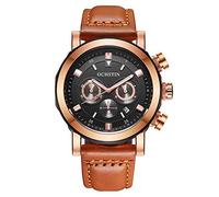 Haonb Men's Watches,Three-Eye Watchboard Male Leather Waterproof Watch Fashion Rose Black