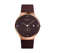 HAONB Men's Watches Ultra-Thin Simple Fashion Casual Quartz Watch Rubber Strap Round Rhinestone Calendar Electronic Watch, Coffee