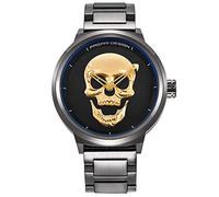 Haonb Wrist Watches,Coorpool Skull Steel Band Watch Ghosthead Fashion World Time Decorative Watch Golden Ghost Head with Gun Shell
