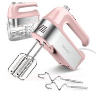 HaooAir 450W Electric Hand Mixer, 5 Speed Handheld Mixer with Scale Cup Storage Case, 4* Stainless Steel Accessories, Turbo Boost, Eject Button, Kitchen Mixer Food Mixer for Baking