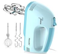 HaooAir Hand Mixer, Small 7-Speed Mixer, Dishwasher-Safe 304 Accessories (1 Whisk, 2 Dough Hooks, 2 Beaters), Mixes various ingredients, for both beginners and bakers (Blue)