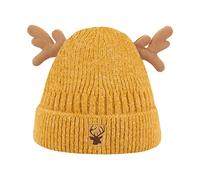 Haoohu Warm Cute Reindeer Antlers Knitted Hat Crochet Knit Cap Knitted Beanie for Adults, Yellow, One Size