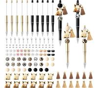 Haooryx 148pcs Highland Cattle Beadable Ballpoint Pen Accessories, Set of 12 Plastic Beadable Pen, Cattle Silicone Pendant, Clay Bead, Crystal Spacer Bead, Office School Kids DIY Party Exchange Gifts