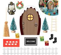 Haooryx 16Pcs Christmas Magic Fairy Doors Decoration Kit Wooden Miniature Fairy Doors Accessories Xmas Elf Magic Door for Wall Fairies Magical Door Decoration Xmas Party Outdoor Xmas Decor (Brown)
