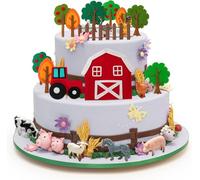 Haooryx 27Pcs Farm Animals Birthday Cake Topper Decorations Mini Barnyard Animals Barn Cow Sheep Cake Topper Decor for Boys Girls Farm Animals Birthday Baby Shower Farmhouse Theme Party Favors