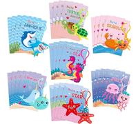 Haooryx 28Pack Valentines Day Gift Cards with Sea Animal Key Chains Cute Narwhal Shark Turtle Squishy Keychain Key Rings for Kids Classroom School Prizes Valentine Party Exchange Gifts Cards Supply