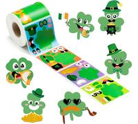 Haooryx 300Pcs Make Your Own Irish Shamrock Face Stickers St Patrick's Day Sticker Scene Roll for Kid DIY Lucky Clover Self Adhesive Sticker Art Craft St Patrick Party Birthday Party Gift Bag Supplies