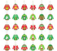 Haooryx 31Pcs Christmas Ugly Sweater Hanging Wood Ornaments - 30 Unique Designs, Wood Material, Christmas Occasion