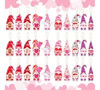 Haooryx 31Pcs Sweet Love Gnome Wooden Ornaments with Rope Cute Pink Gnome Elf Wood Pendant Gift Tag Wall Tree Hanging Decoration Valentines Mother's Day Anniversary Dinner Wedding Party Decor Supplies