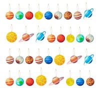 Haooryx 34PCS Outer Space Wood Hanging Ornaments Space Galaxy Themed Party Decorations Earth Saturn Jupiter Wooden Slice Pendants for Boys Birthday Gift Holiday Party Home Christmas Tree Decor Supply