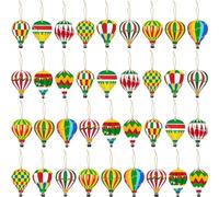 Haooryx 37Pcs Colorful Hot Air Balloon Hanging Ornament Cute Hot Air Balloon Wooden Slices Pendant with Rope Mother‘s Day Birthday Wedding Festival Holiday Farmhouse Carnival Party Decoration Supplies