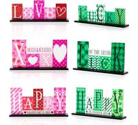 Haooryx 3pcs Valentine’s Day and ST Patrick’s Day Reversible Wooden Centerpiece Signs Love and Lucky Table Topper Decoration Sign Happy Valentine’s Day ST Patrick’s Day Shamrock Table Decor