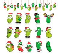 Haooryx 46PCS Traditional Christmas Green Wooden Hanging Ornament Tree Decor Pickled Pendant Gift Tags Rope Decorations Winter Holiday Xmas Party House
