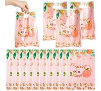 Haooryx 50pcs Sweet As a Peach Party Favor Bags, Plastic Goodie Candy Bag Gift Wrapping Bags Birthday Gift Accessories Treat Bags for Peach Birthday Party Baby Shower Decorations Pack