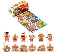 Haooryx 600pcs Christmas Gingerbread Man and House Scene Sticker Rolls Make Your Own Gingerbread House & Gingerbread Man Decals DIY Art Craft Winter Christmas Birthday Party Supply