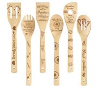Haooryx 6Pcs Grandma Bamboo Spoons Utensils Set Best Grandma Cooking Utensils Non-Stick Spoons Burned Bamboo Cookware Kitchen Gadget Kit Grandma Birthday Grandparent's Day Gift Housewarming Present