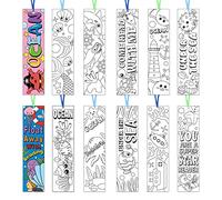 Haooryx 75Pcs Color Your Own Sea Animal Bookmarks for Kids Coloring Blank Bookmarks Creative DIY Book Marker Paper Art Craft Supplies Teachers Students Reading Enthusiasts Bookmark Party Gift Tags