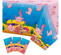 Haooryx Axolotl Plastic Party Tablecovers - 3-Pack Blue Cartoon Axolotl Table Cover Decorations Disposable Waterproof Rectangle Plastic Tablecloths Rectangle Kids Birthday Baby Shower Camping Events