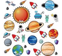 Haooryx Bulletin Board Cutouts Bulk - 63 Pcs Outer Space Wall Cut-Outs Planet Rocket Party Solar System Black Board Classroom Nursery School Decoration Bedroom Wall Decal Sticker Galaxy Bulletin Board