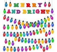 Haooryx Christmas Banner Bulletin Boards - 105PcsFestive Christmas Light Bulb Banner Bulletin Board Decor Set Winter Xmas New Year Colorful Patterned Paper Cut-Outs Blackboard Border School Classroom