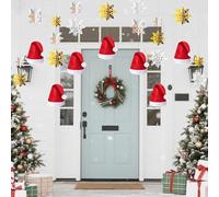 Haooryx Christmas Decoration Outdoor Indoor - 12Pcs Red Santa Hat & 18Pcs 3D Snowflake Hanging Ornaments Pendant with Rope Paper Craft for Home Porch Garden Christmas Winter Holiday Party Decor Supply