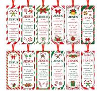 Haooryx Christmas Theme Bookmarks - 120Pcs Christmas Candy Cane Pattern Bookmarks with Red Ribbons Christian Religious Christmas Bookmark Party Favor for Sunday School Supply Classroom Students Reward