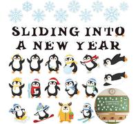 Haooryx Christmas Winter Penguin Bulletin Board Set - 92 Pcs Paper Cut-Outs, Multicolor, Cartoon, 28cm x 28cm (11in x 11in), Unframed, Wall Mount Door, Standard Finish