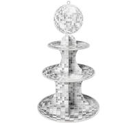 Haooryx Disco Cupcake Stand Decoration - 2Pcs 3-Tier Silver Glitter Disco Ball Cardboard Cupcake Stand Dessert Holder for Kids Girl Birthday Party Decor Baby Shower Bachelorette Party Table Decoration