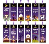 Haooryx Easter Religious Bookmarks - 120Pcs He is Risen Bible Verse Bookmark Christian Jesus Cross Book Mark for Kids Birthday Gift VBS Sunday School Classroom Student Reward Easter Party Favor Supply