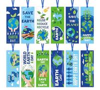 Haooryx Environmental Protection Earth Day Bookmarks - 123pcs Save The Earth Book Marks Green Leaf Earth Ocean Bookmarks for Earth Day Teacher Students Class Reward Supplies Educational Series Gifts