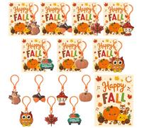 Haooryx Fall Gift Card with Keychain - 56Pack Cartoon Keychain with Greeting Card Cute Happy Fall Key Ring for Student Classroom Reward Exchange Gift Goodie Bag Stuffer Autumn Thanksgiving Party Favor