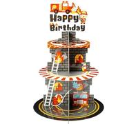 Haooryx Firefighter Party Decoration Cupcake Stand 3 Tier Fire Truck Cupcake Tower Cardboard Happy Birthday Dessert Holder Pastry Platter for Kids Adult Firefighter Theme Birthday Party Decor Supplies
