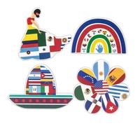 Haooryx Hispanic Heritage Month Tiered Tray Centerpieces - 4Pcs Latin American Celebrate Hispanic Heritage Month Wood Sign Table Topper Decoration for School Office Home Party Decor Photo Props Supply