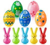 Haooryx Inflatable Easter Yard Decorations - 10pcs Inflatable Easter Bunny Peeps Toy & Eggs Rabbit Colorful Blow Up Rabbit Decor Egg Hunt Spring Celebration Indoor Outdoor Holiday Yard Decorations