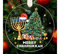 Haooryx Merry Chrismukkah Ornament - 1Pcs Hanukkah Decoration Christmas Tree Acrylic Pendant with Gift Box Christmas Hanukkah House Decoration Tradition Xmas Jewish Chanukah Gift Holiday Party Favor