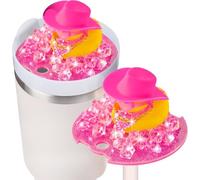 Haooryx Pink Cowgirl Duck Cup Topper - Sunglasses Cowboy Hat Rubber Duck Lid Plate Topper Cup 40oz Accessories Cover Cap for Tumbler Water Bottle Glitter Bling Decoration Women Girls Birthday Gifts
